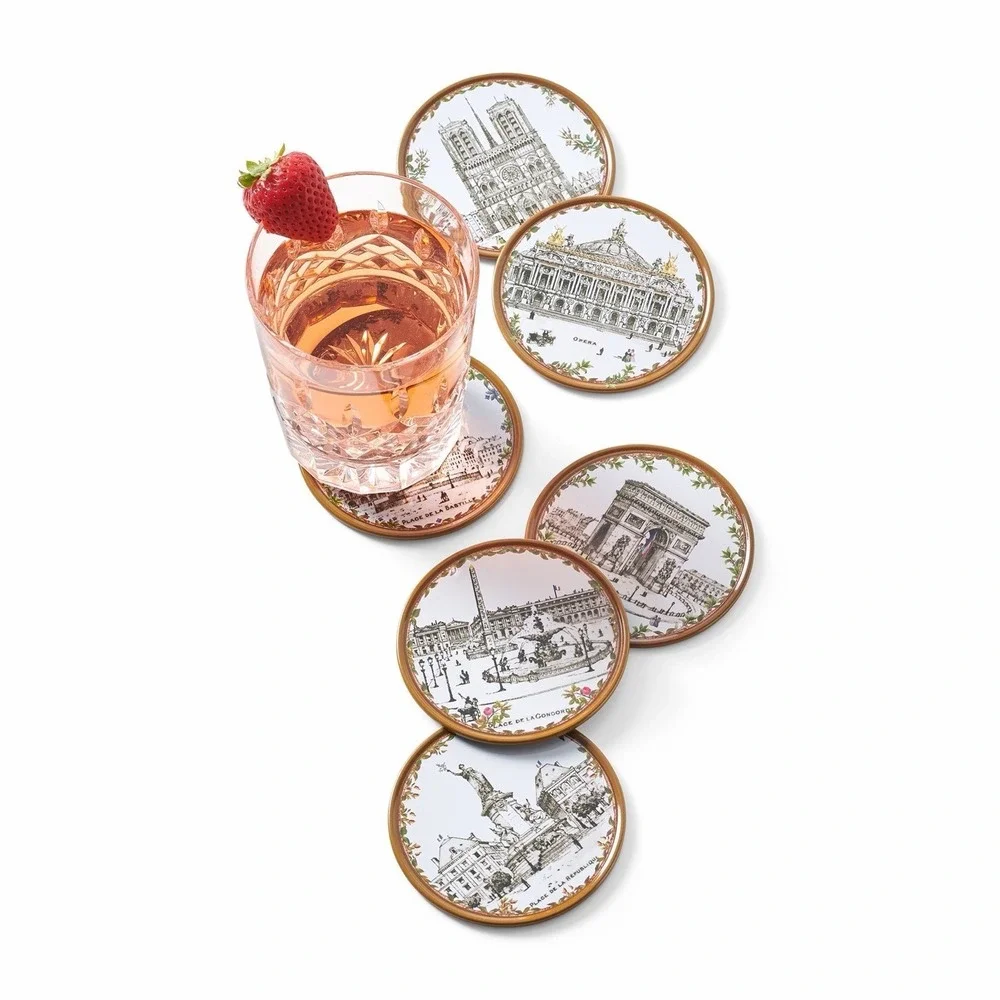 Au Bain Marie Paris Scenes Metal Coaster Set of‎ 6 Vintage French Decor with Box